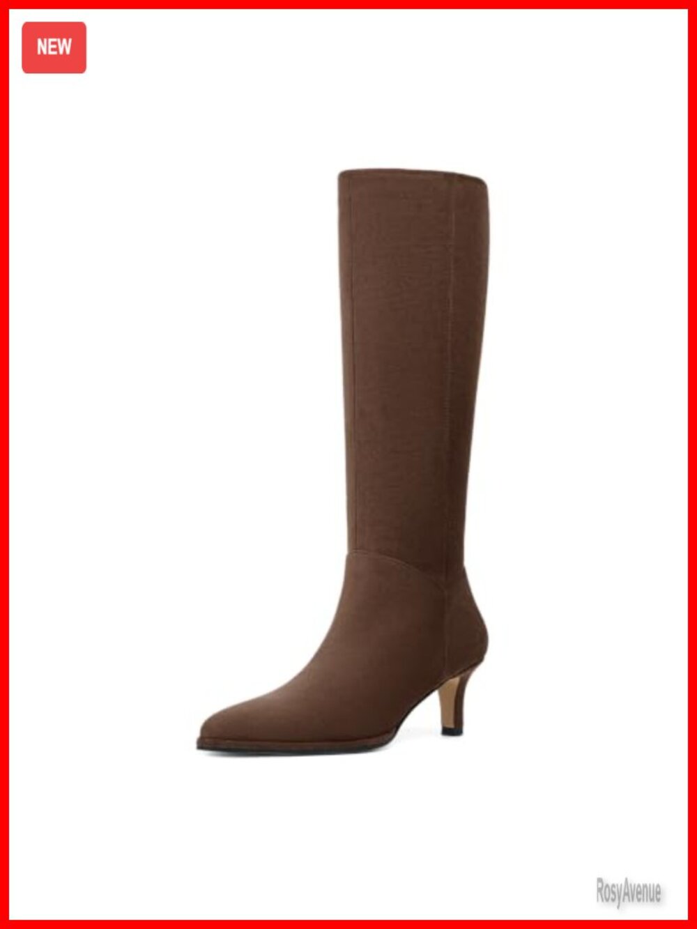 Knee High Boots Kitten Heel Pointed Toe Faux Suede Side Zip